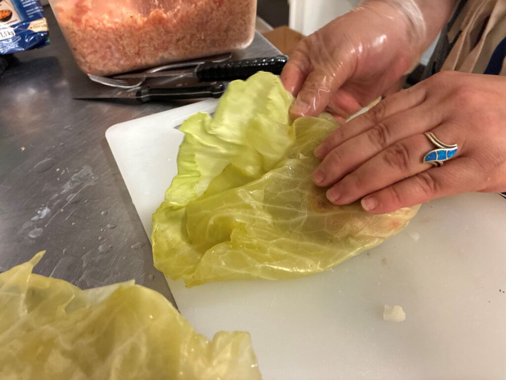 Kat's Fresh Halupki Being Rolled Before Placed into the Oven Tray.