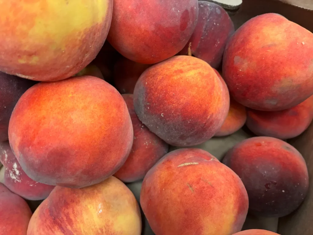 Fresh peaches selected for seasonal handmade peach pierogies at Kat’s Café & Restaurant.