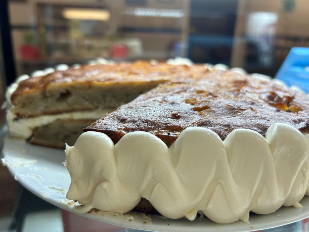 Fresh Baked Layered Banana Bread Sponge Cream Cake.