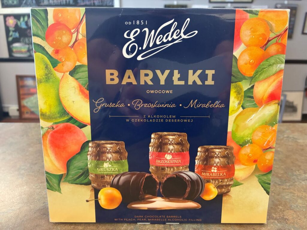 Fruit Chocolate Liquor Brown Barrels at Kat's having pear, peach, and yellow plum.