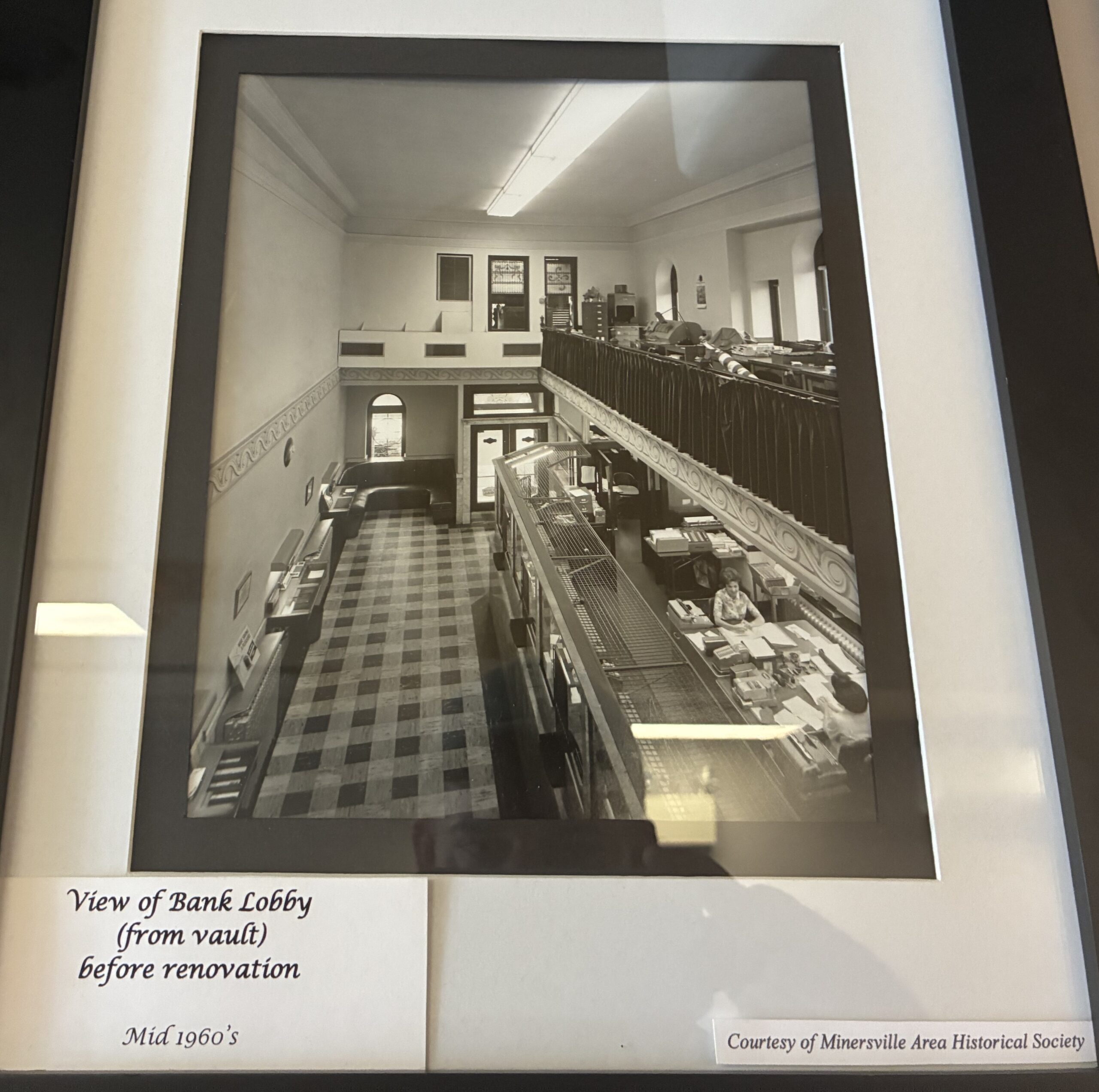 Black and White Photo Showing 1st National Bank Lobby as Seen from Its Vault.