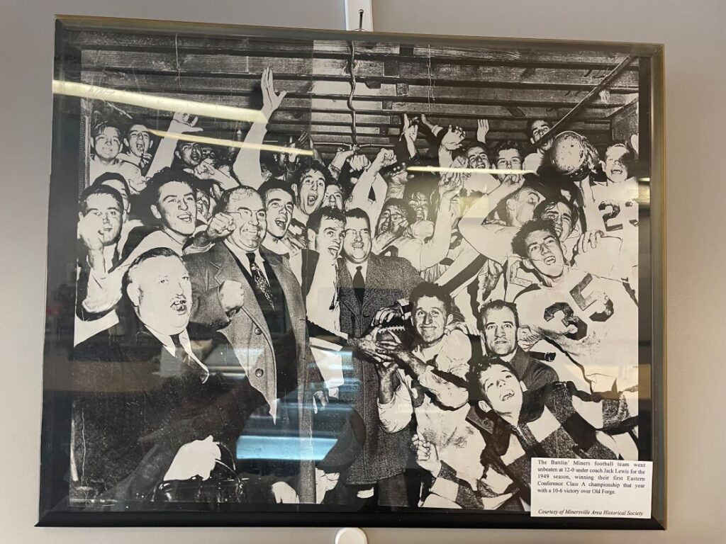 Historical Photo from 1949 of Minersville Battlin' Miners Football Team Winning Their First Eastern Conference Class Championship that Year with a 10-6 Victory over Old Forge.