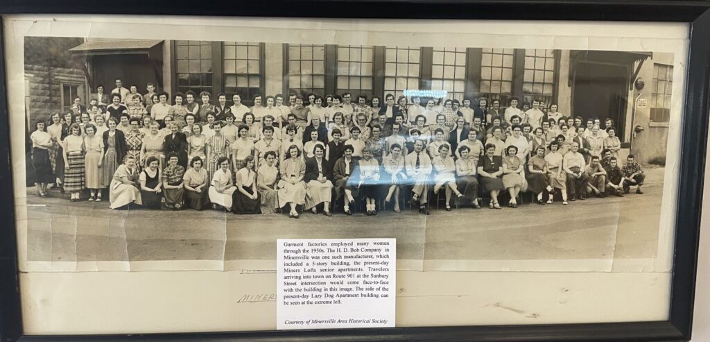Original B&W Photo from the 1950s of Garment Workers Outside the H.D. Bob Company Factory in Minersville, PA, part of the manufacturing textile industry post-WW2.