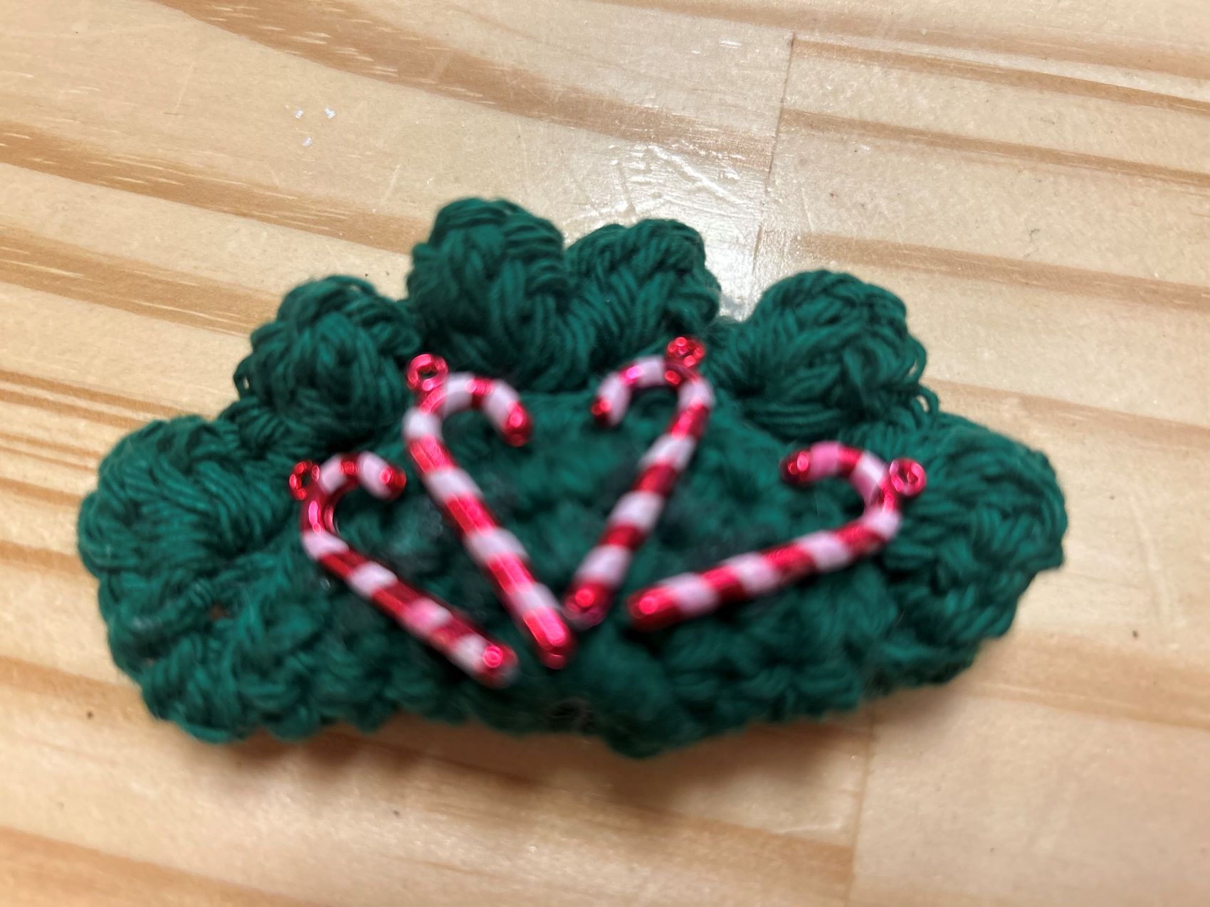 Candy Cane Green Crochet Pierogi Ornament.
