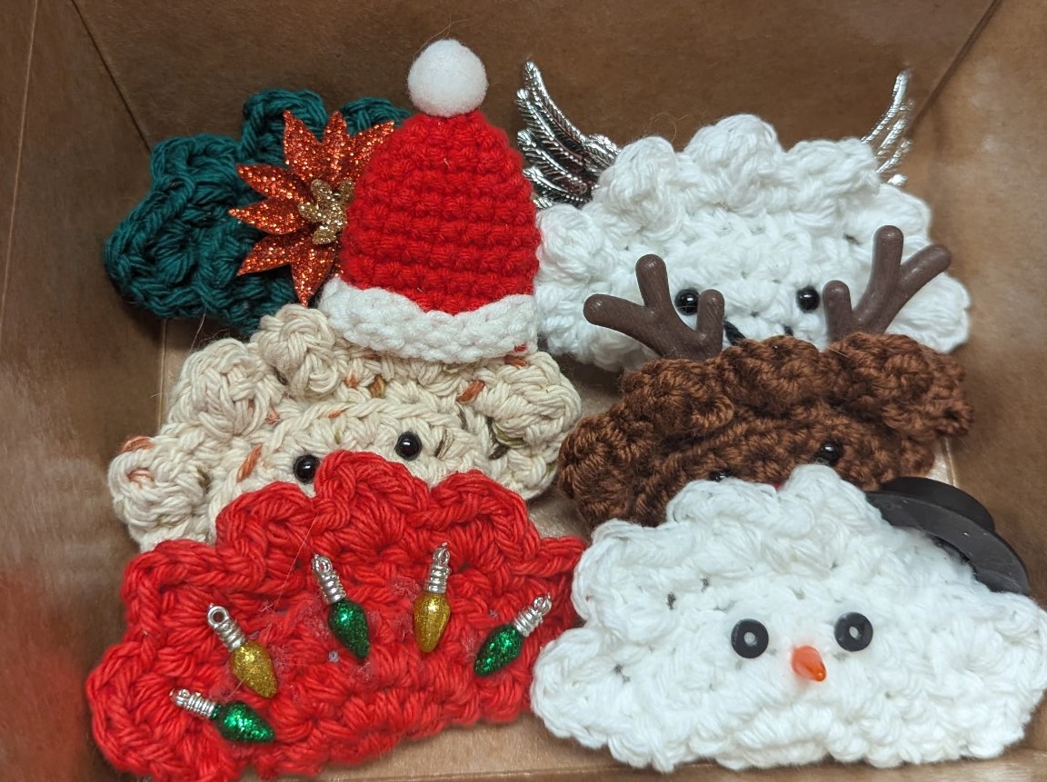 Kat's Pierogi Products Christmas Tree Ornaments Box of 6 having pierogi mini pillow decorations.