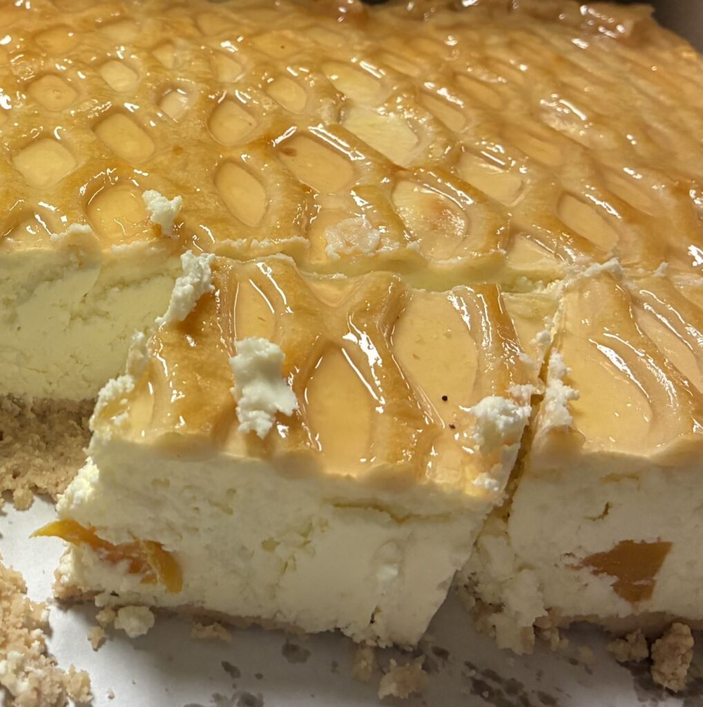 Kat's Homemade Baked Peach Cheesecake.