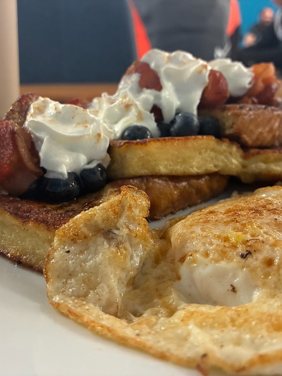 French toast served with fried eggs and bacon at Kat’s Café & Restaurant.