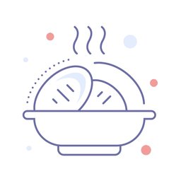 Illustration of a steaming bowl of pierogi/dumplings representing Polish and Slavic dinners.