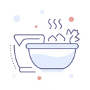 Illustrated steaming soup bowl icon.