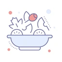 Illustrated salad bowl icon with vegetables.
