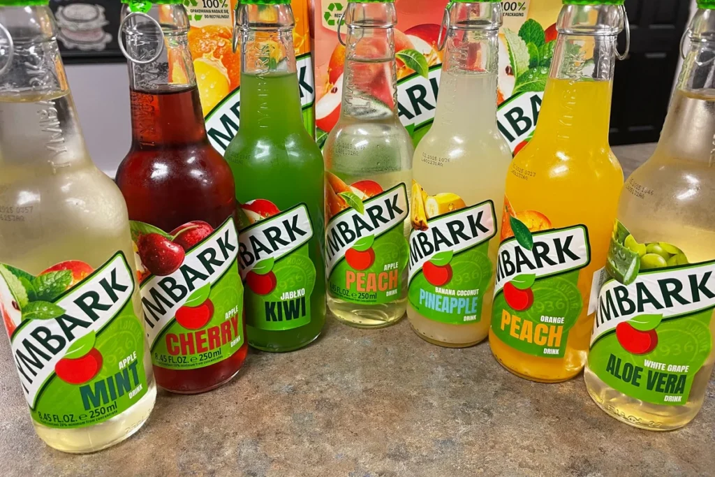 Assorted Polish fruit drinks in glass bottles available at Kat's Café & Restaurant.