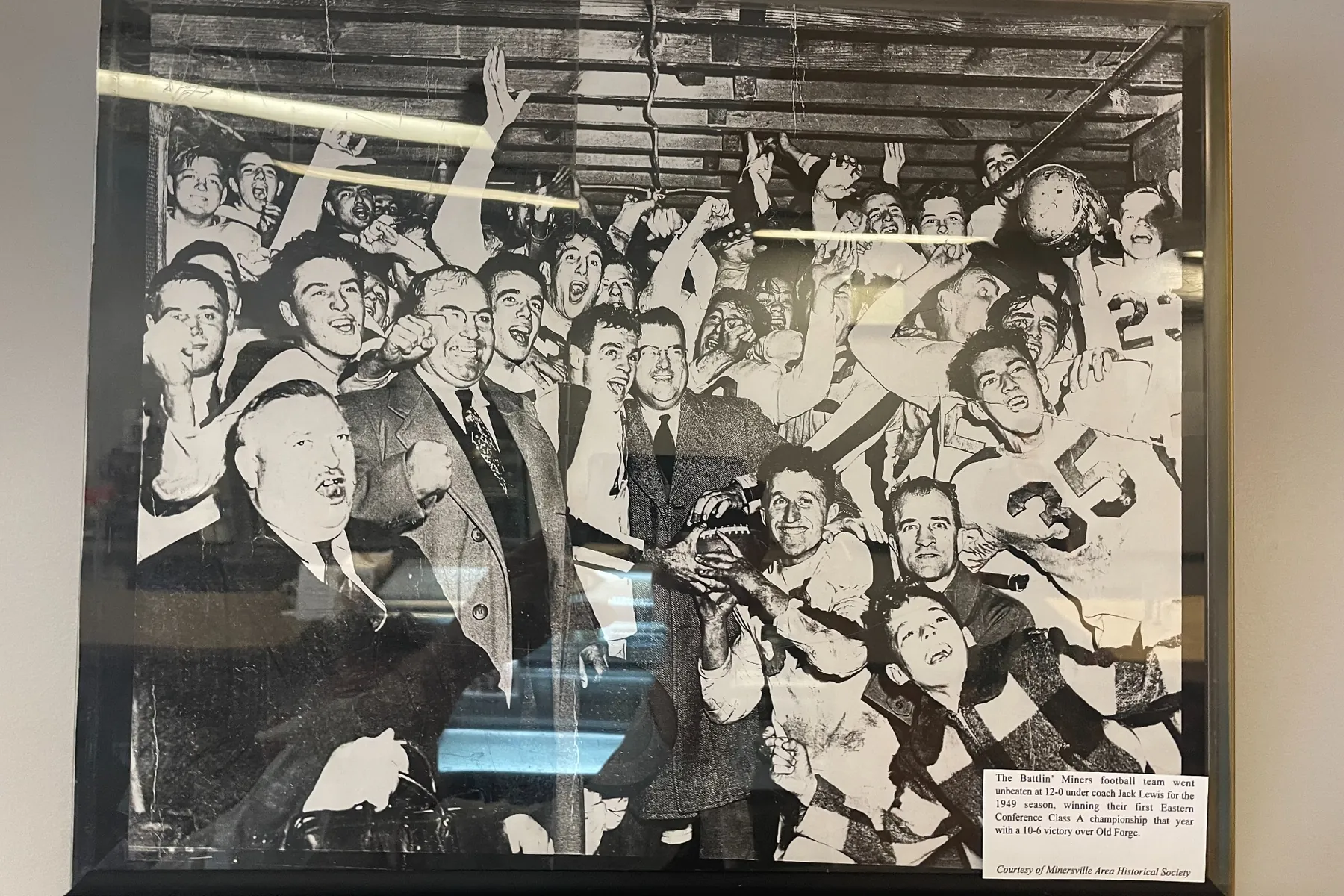 1949 Minersville Battlin’ Miners football team after its first Eastern Conference Class Championship.