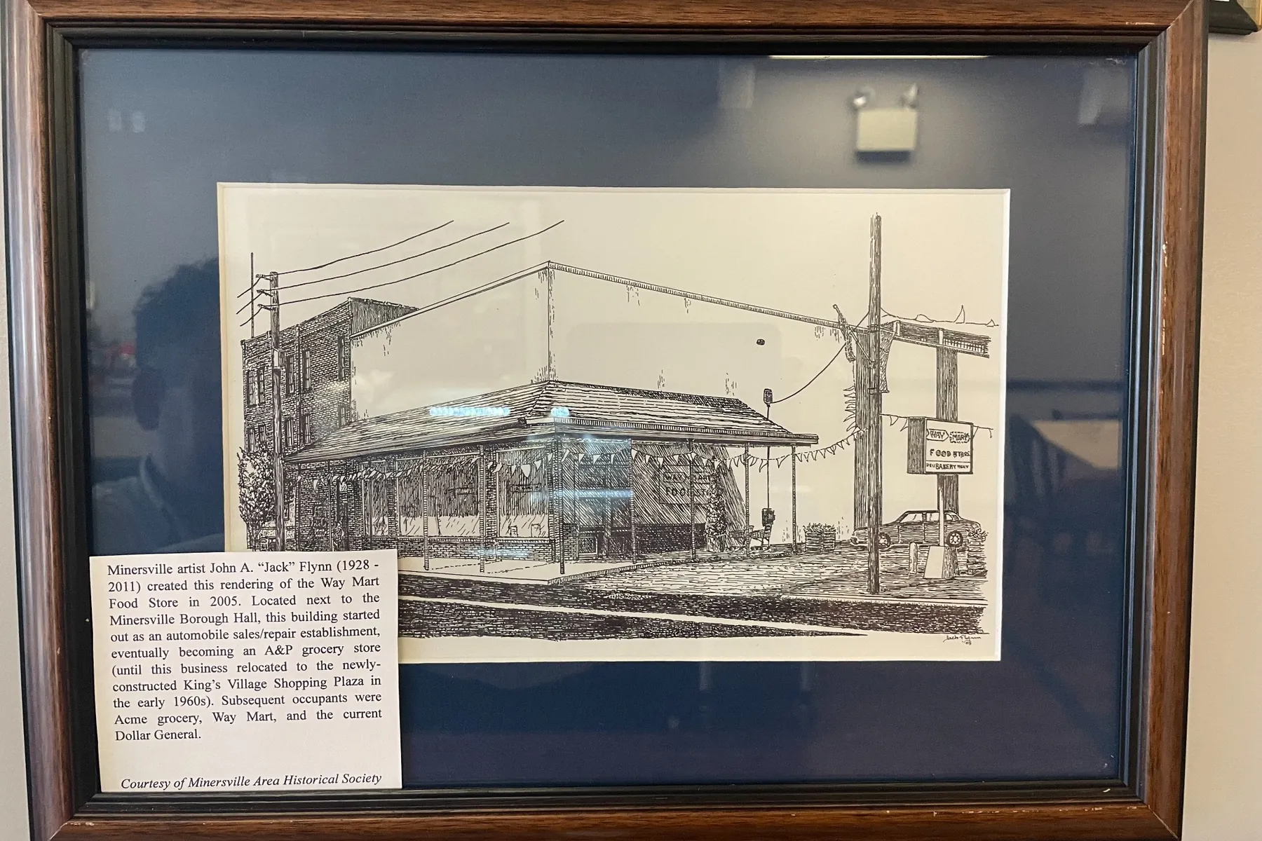Pencil rendering of the former Way Mart Store near Minersville Borough Hall.