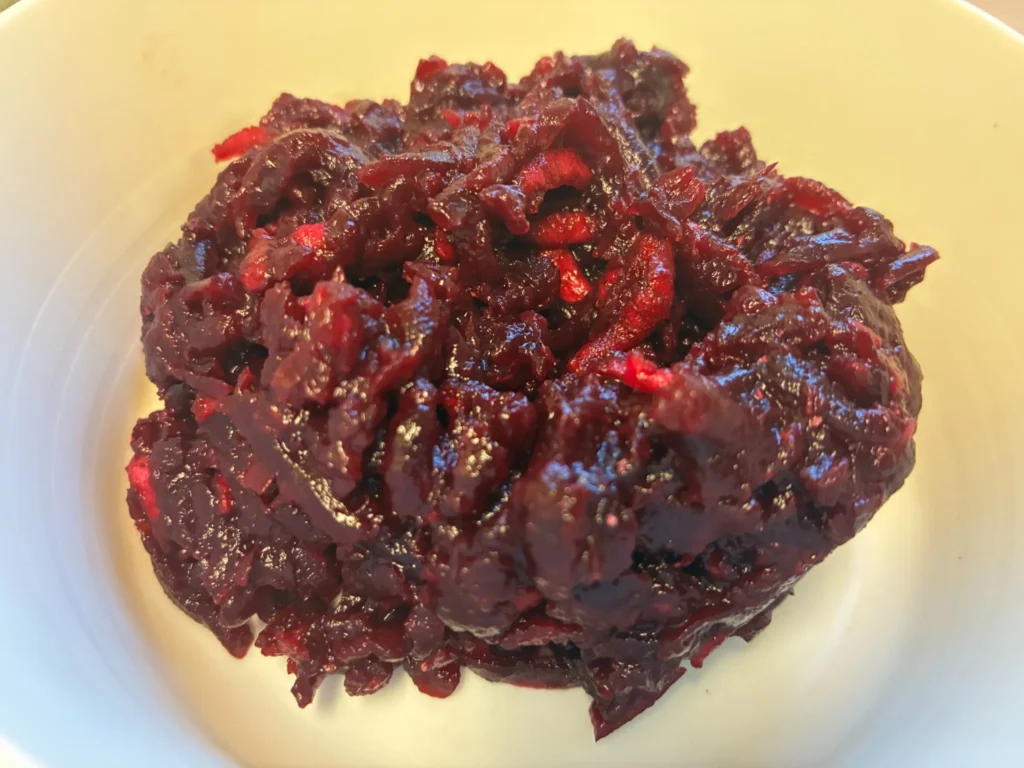 Bowl of shredded beet side salad at Kat’s Café & Restaurant.