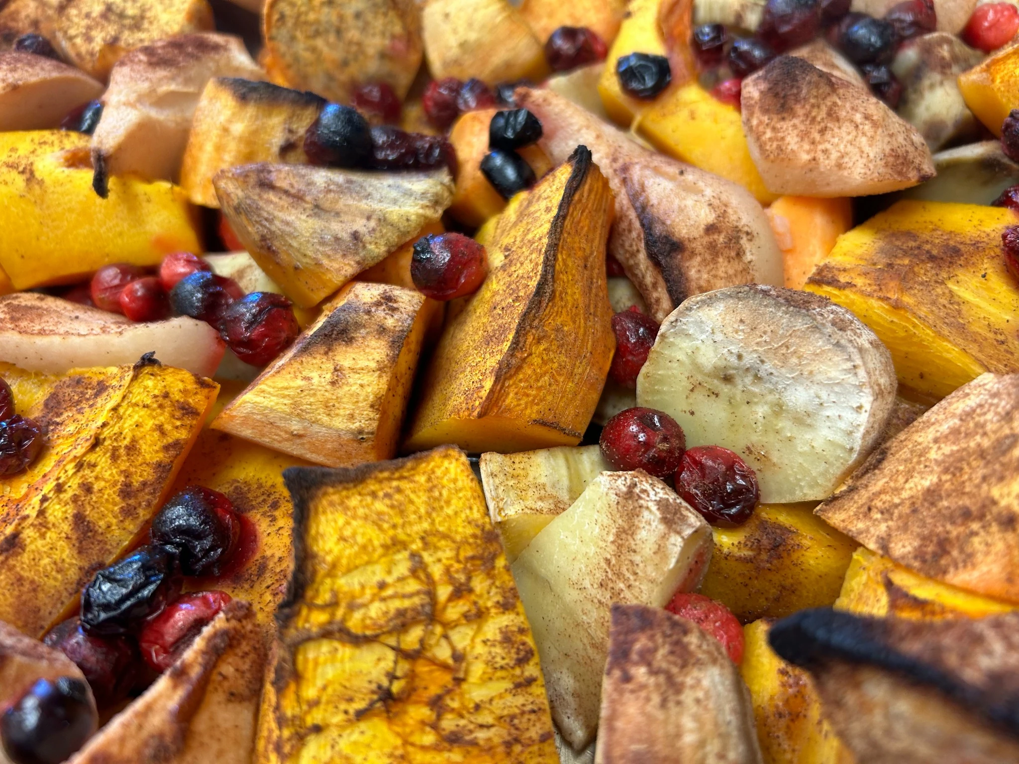 Roasted seasonal fruit, squash, root vegetables, and cranberries used in Kat’s Pilgrims Pierogi filling.