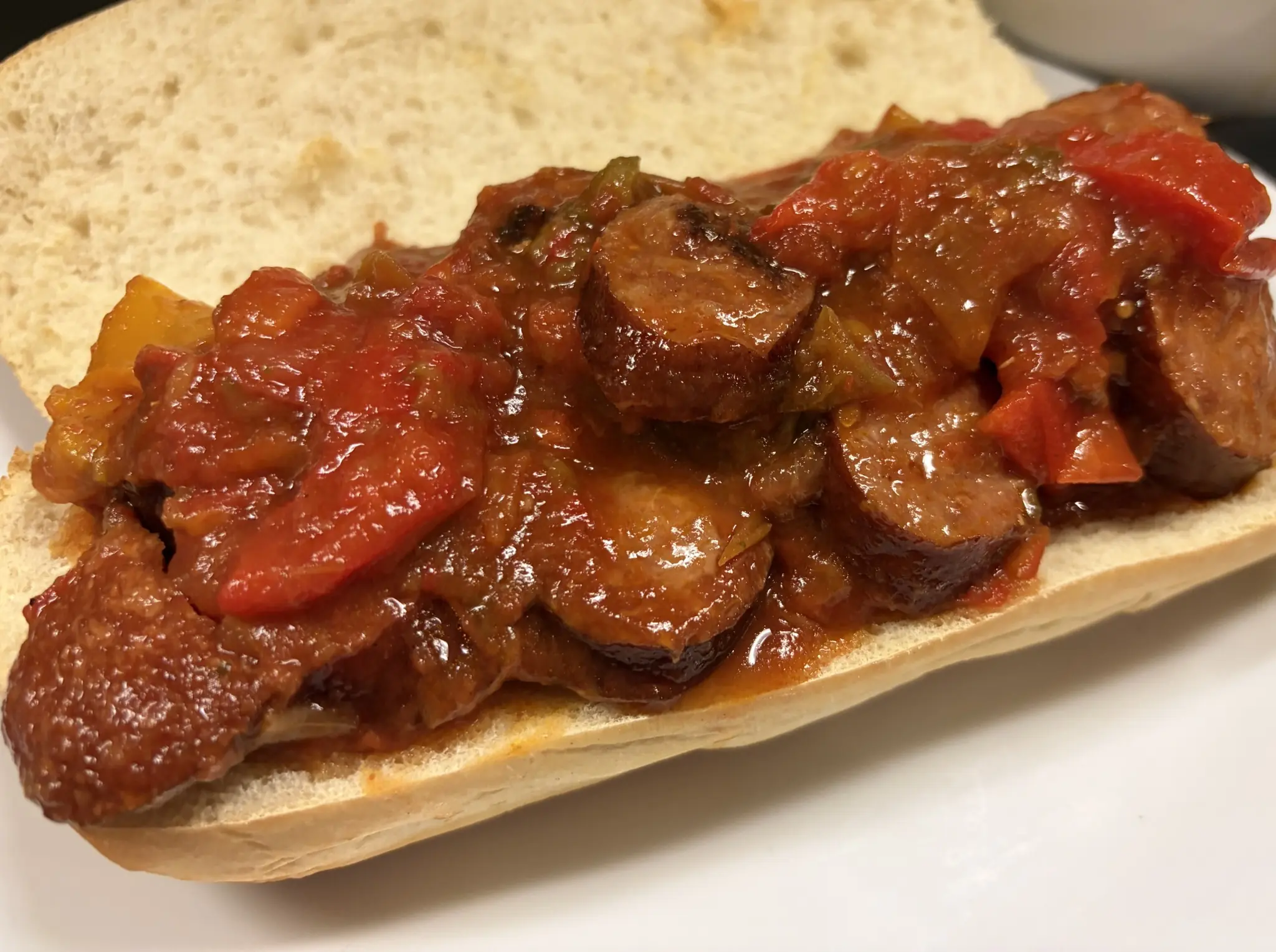 Kat’s specialty sub filled with sliced Polish kielbasa and homemade letcho on a fresh hoagie roll at Kat’s Café & Restaurant.